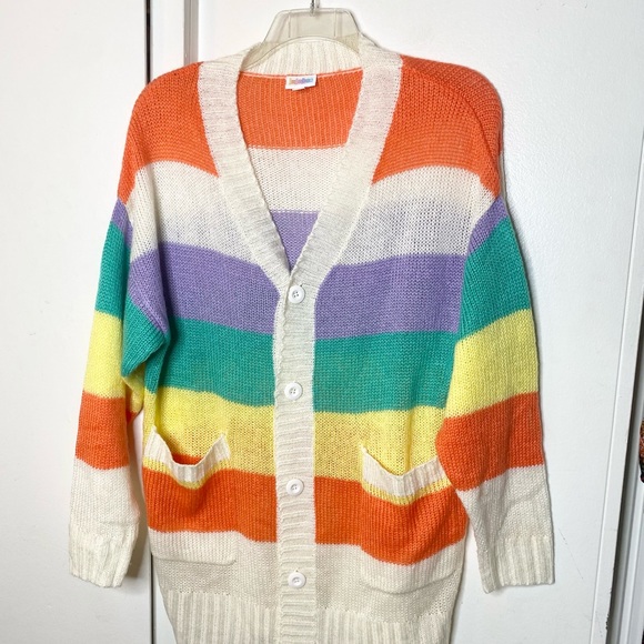 LuLaRoe Sweaters - Lularoe Rainbow Stripe Boyfriend Cardigan Sweater M